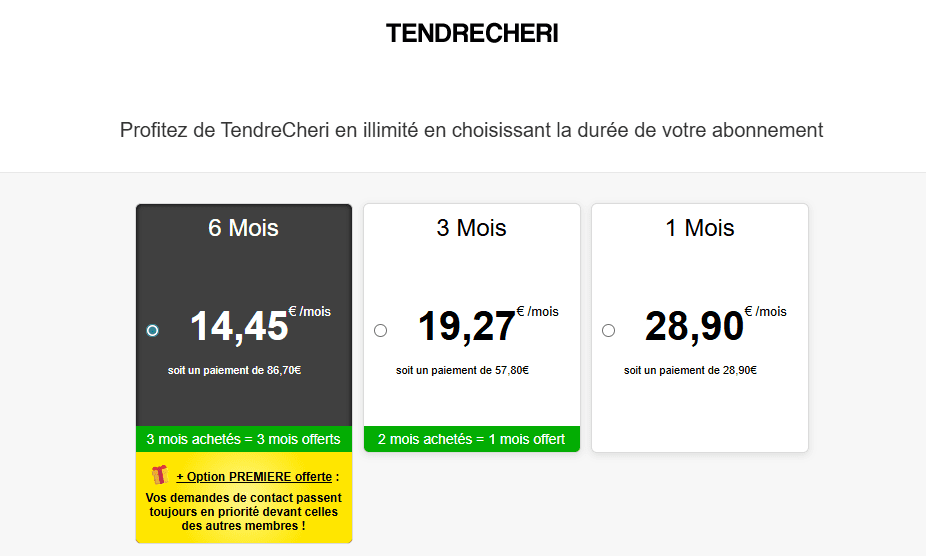 Combien coûte TendreChéri prix