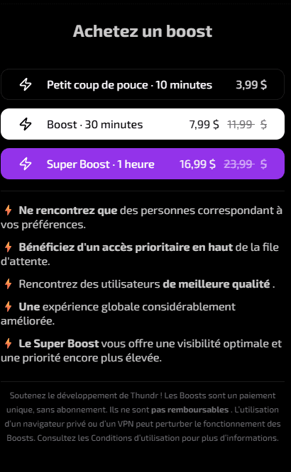 Combien coûte Thundr prix