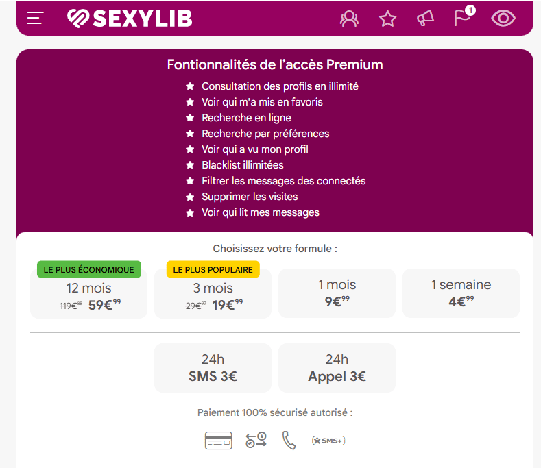 Combien coûte Sexylib prix