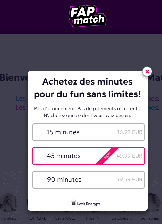 combien coûte fapmatch.com prix